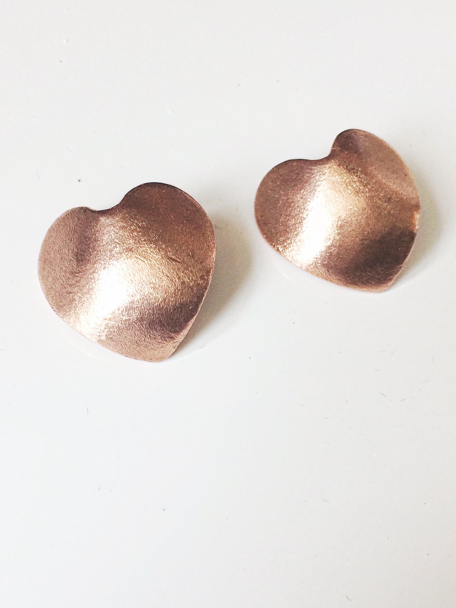Convex Copper Heart Earrings