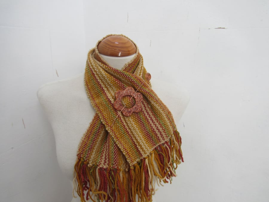 Autumn Brown Handwoven Scrap Scarflette, Cowl
