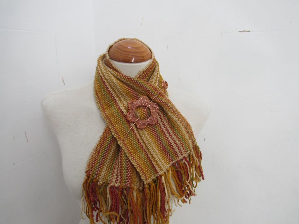 Autumn Brown Handwoven Scrap Scarflette, Cowl