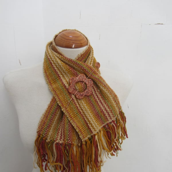 Autumn Brown Handwoven Scrap Scarflette, Cowl