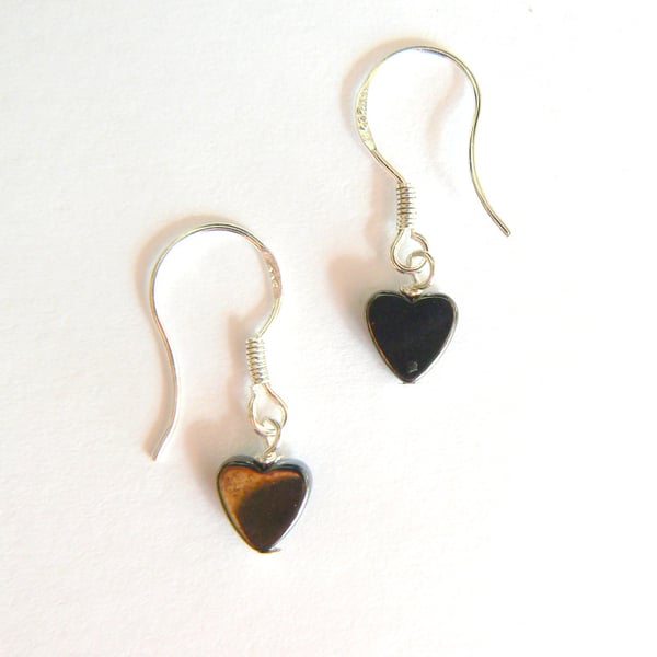 Haematite  Heart Drop Earrings