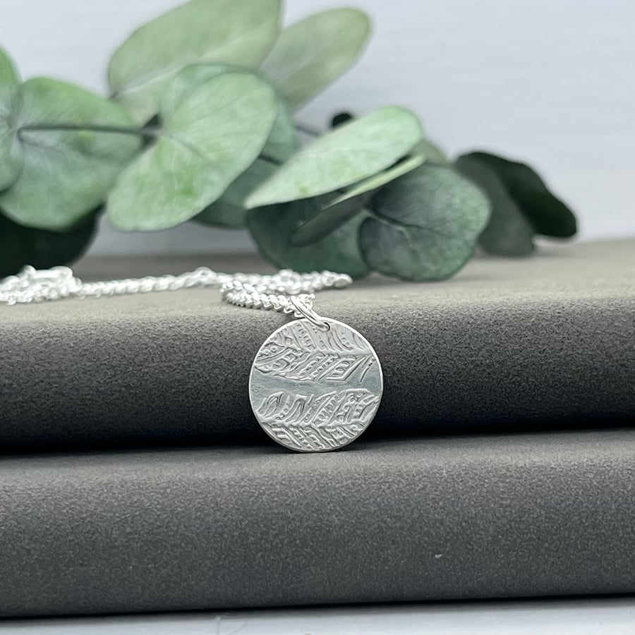 Handmade Sterling Silver Feather Disc Pendant