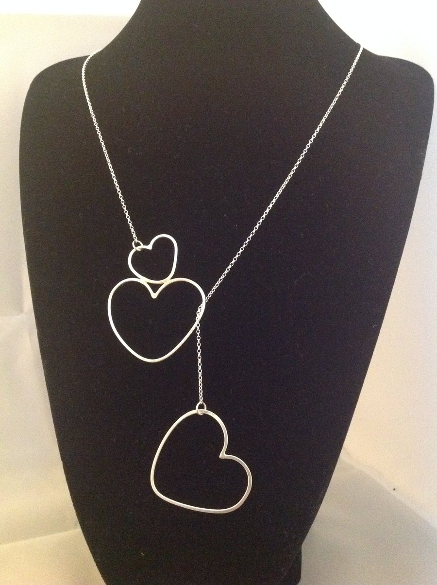 Double heart lariat necklace