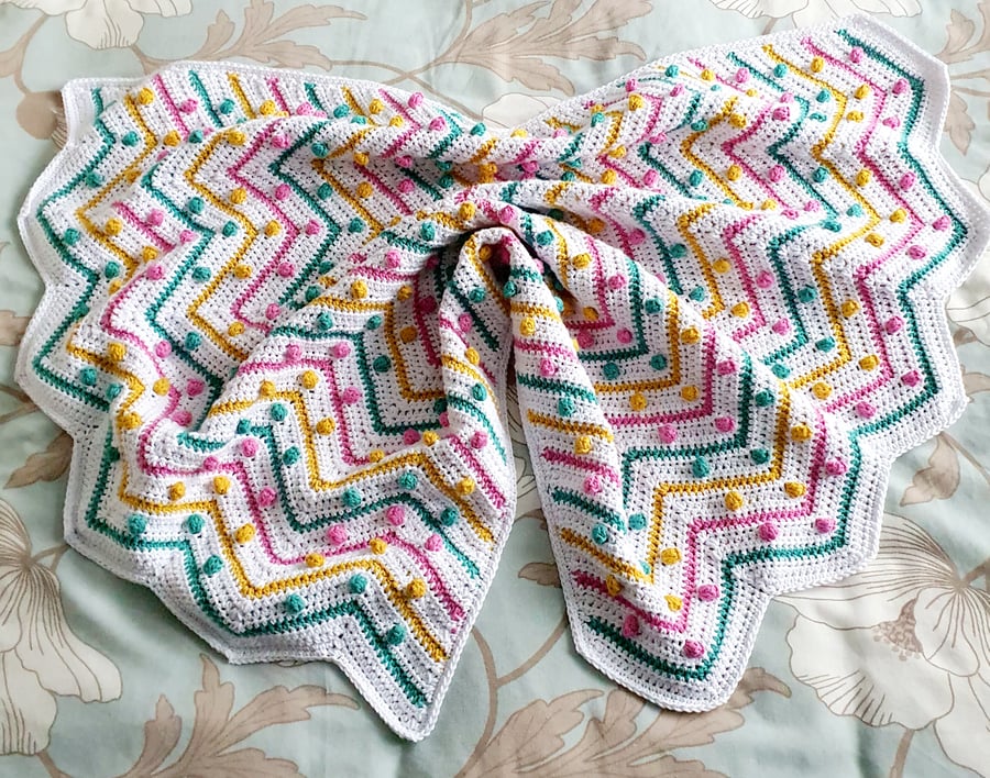 Bright crochet ripple blanket, boy or girl