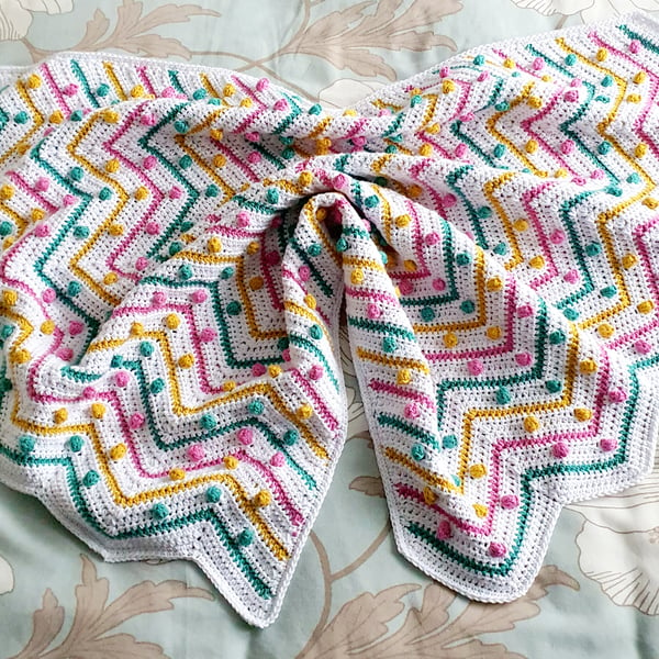 Bright crochet ripple blanket, boy or girl