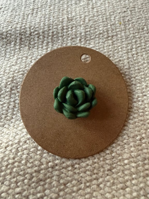 Round succulent polymer clay pin badge 