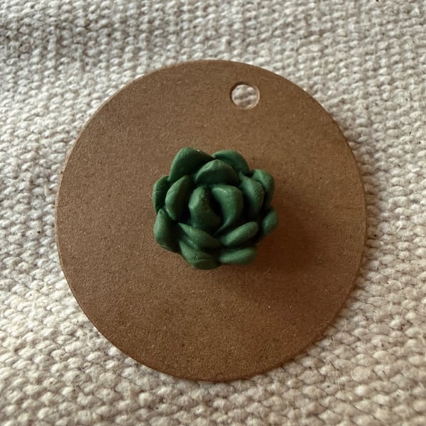 Round succulent polymer clay pin badge 