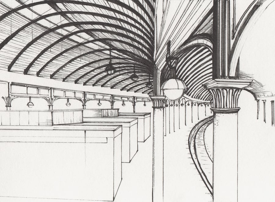 Newcastle Central Station limited giclee print from original pen drawing