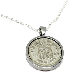 1938 86th Birthday Anniversary sixpence coin pendant plus 18inch SS chain gift 