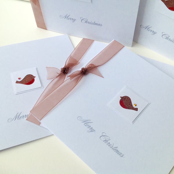 Christmas Card pk of 5,'Xmas Robin'Handmade Card,Personalised