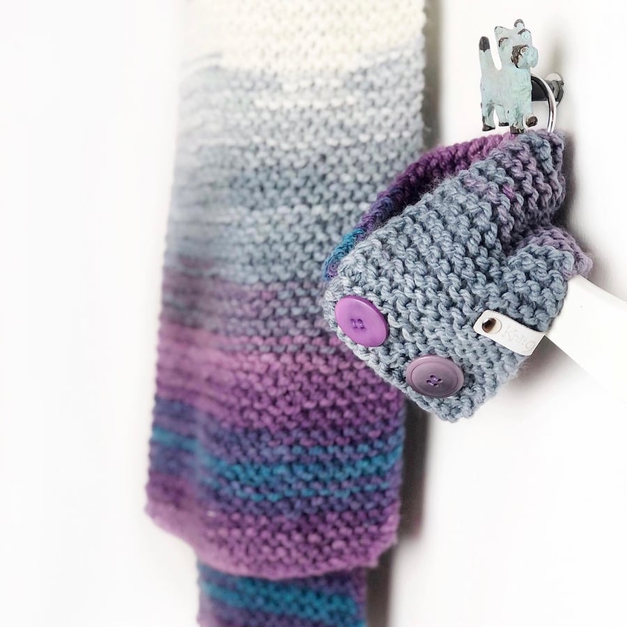 Hand Knitted Dog and Human Scarf Set - Blues Greys