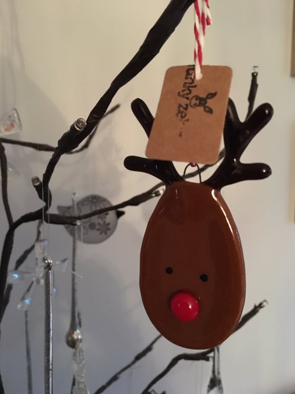 Fused Glass Rudolph Christmas Tree Decoration