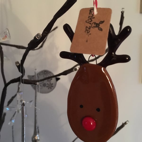 Fused Glass Rudolph Christmas Tree Decoration