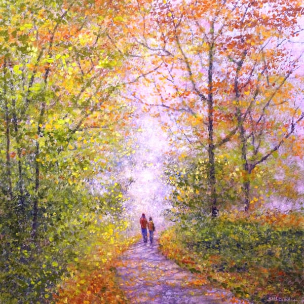 Woodland Trees Walkers Greeting Card One Autumn Day 