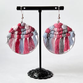 Earrings Macrame Hoop -  Red Marble FREE UK P&P