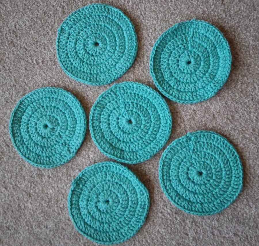 Crochet Coasters, set of 6, machine washable cotton, diameter 4 ins (10 Cm)