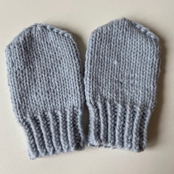 Hand Knitted mittens newborn pale blue