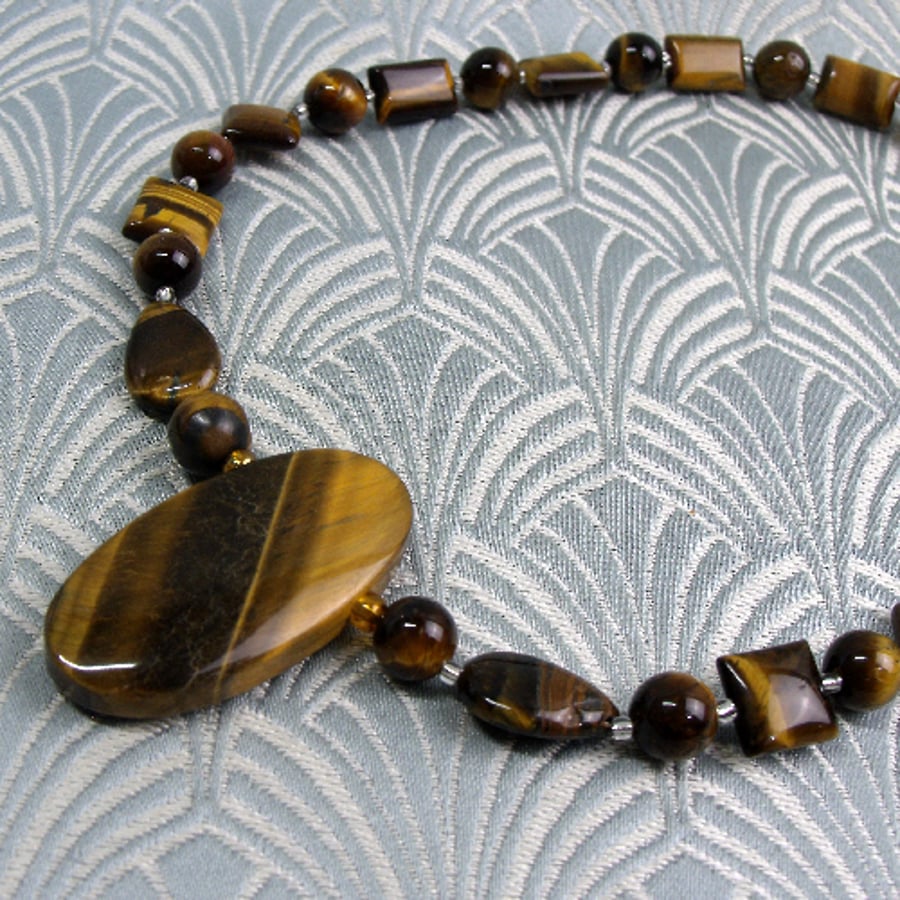 Brown Tigers Eye Necklace, Semi-Precious Stone Necklace, Brown Necklace CC37