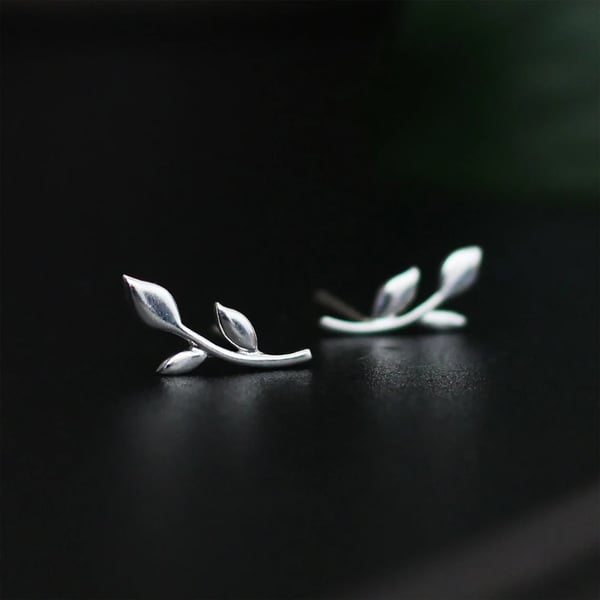 ZZ Leaf Silver Stud Earrings, Sterling Silver Jewellery, Dainty Branch Studs