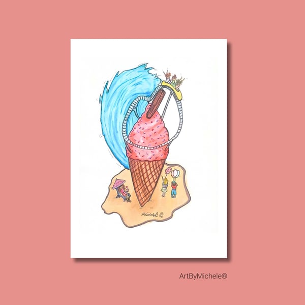 Fun At The Beach Naive Whimsical Art Illustration