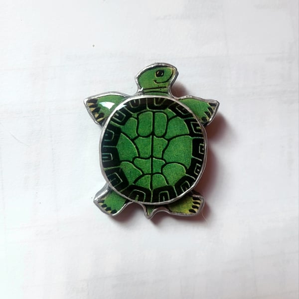 Wonderfully whimsical Statement Green Turtle Resin Brooch by EllyMental 