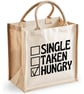 Single Taken Hungry Midi Jute Shopper Canvas Lunch Bag Funny Food Lover Present  - Image 5