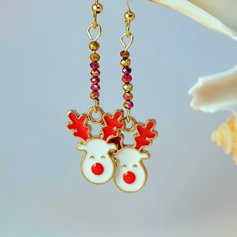 Reindeer Charm Christmas Earrings, Stocking Filler, Secret Santa, Gifts For Her