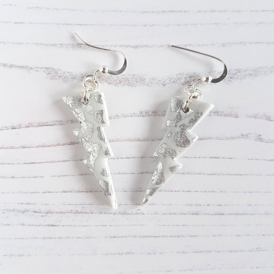 Lightning bolt silver leaf Modern earrings, limited pairs available