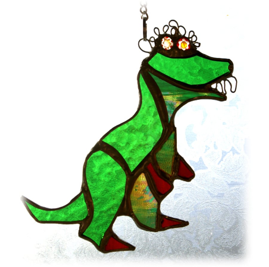 Dinosaur T Rex Suncatcher Stained Glass Handmade Folksy