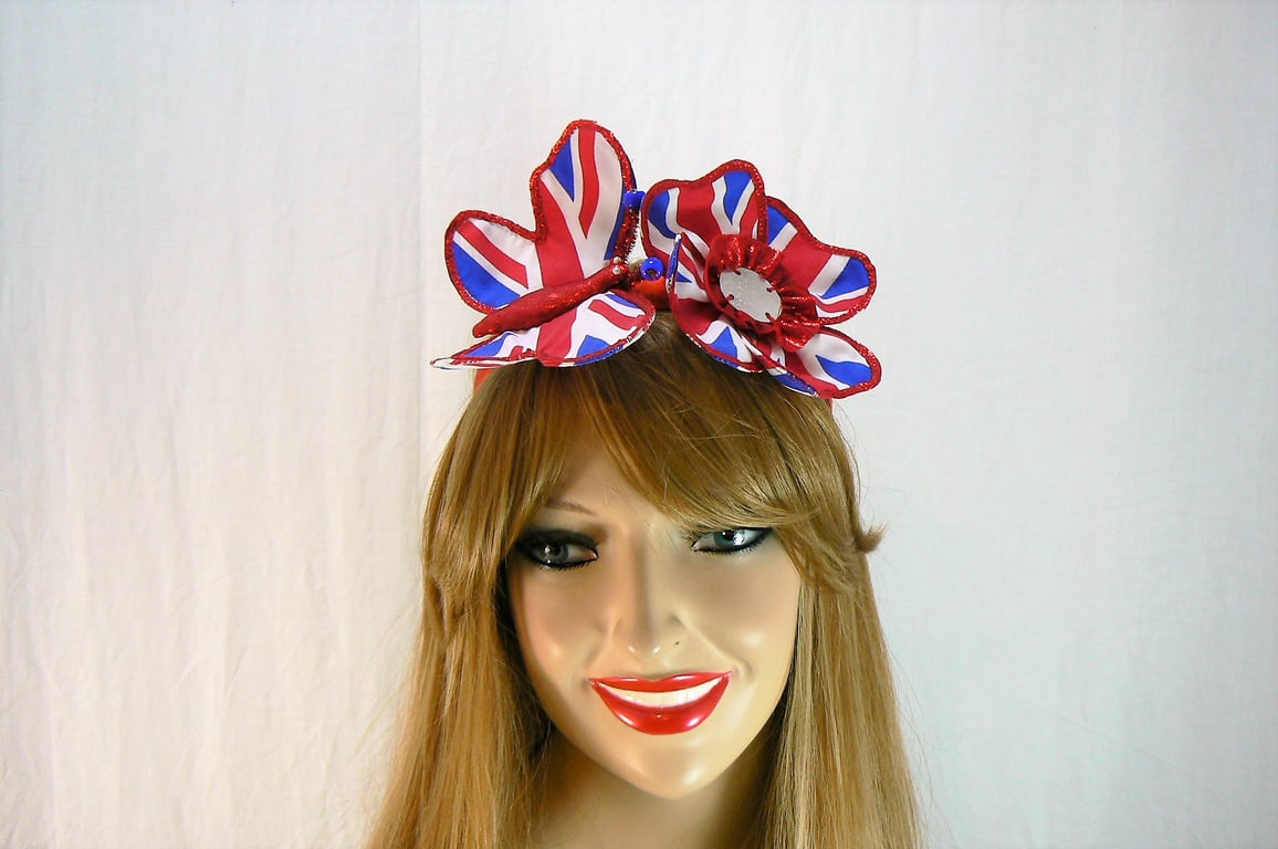 Union Jack headband with butterfly and flower