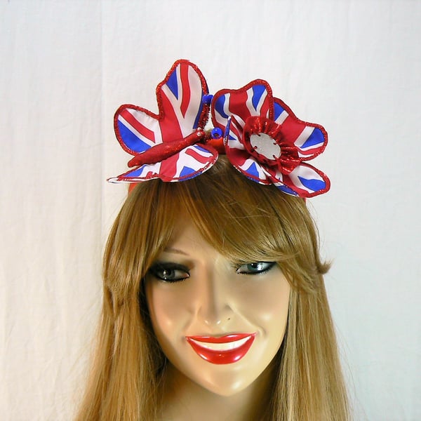 Union Jack headband with butterfly and flower