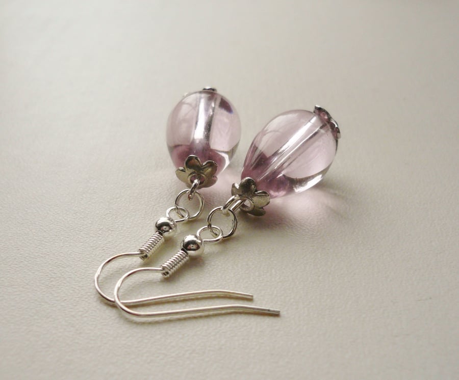 Clear Pale Pink Glass Drop Earrings   KCJE635