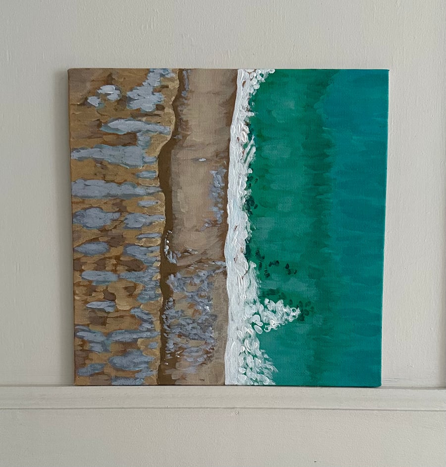 Cornish Beach From The Sky Original Painting Aerial Art on Canvas