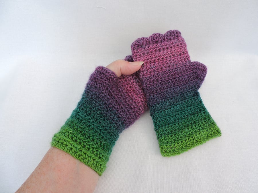  Adults Fingerless Crochet Mitts Pink Purple Green