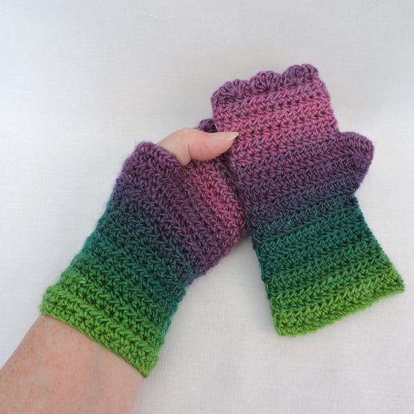  Adults Fingerless Crochet Mitts Pink Purple Green
