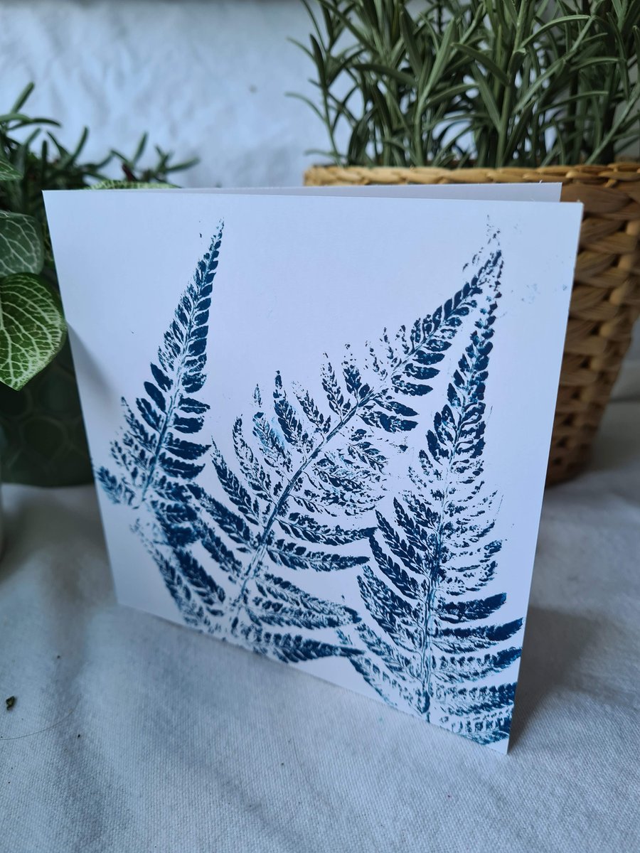 Blue original fern print card artwork home decor
