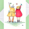 Blank Card. Couple Together Feeding The Birds.  Anniversary, wedding, love