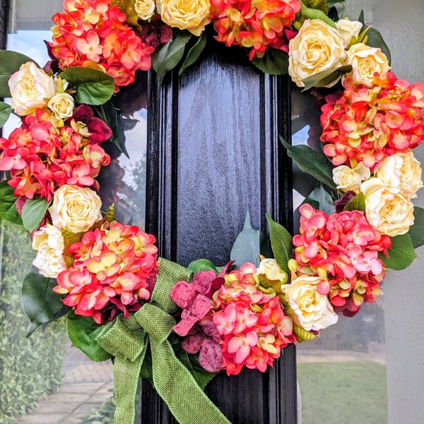 50cm Autumn Floral Door Wreath - Autumn Rose