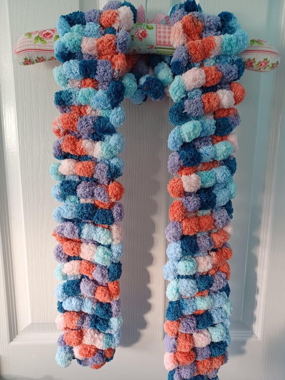 Navy, Powder Blue, Lilac, Salmon and White Multicoloured Furry Scarf
