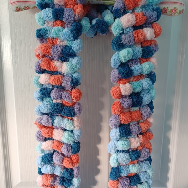 Navy, Powder Blue, Lilac, Salmon and White Multicoloured Furry Scarf