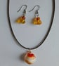 Murano colorful pendant. Art necklace. Hook glass earrings. Jewelry set.
