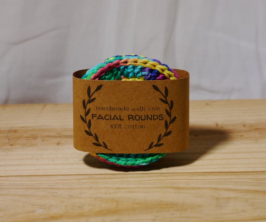 Rainbow bright 100% Cotton Crochet Facial Rounds 