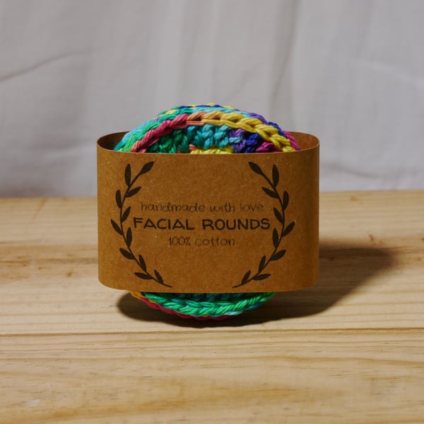 Rainbow bright 100% Cotton Crochet Facial Rounds 