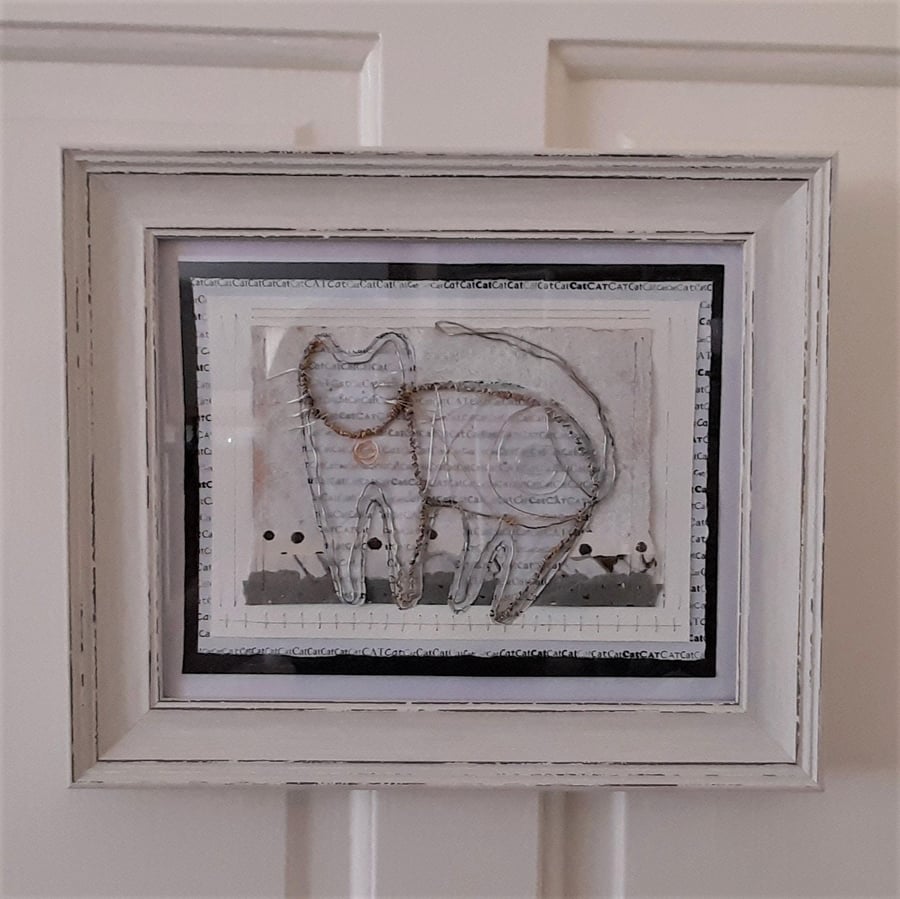 The Friendly Wire Cat. A Handmade Art Picture. Purfect for Cat Lovers!!!