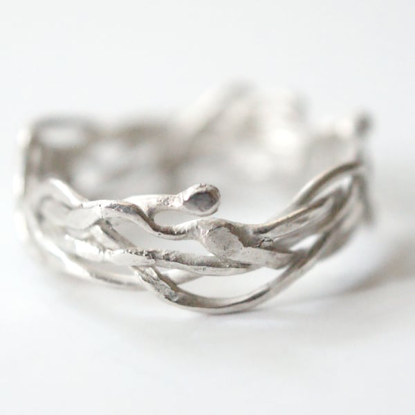 Hedgerows silver branches ring
