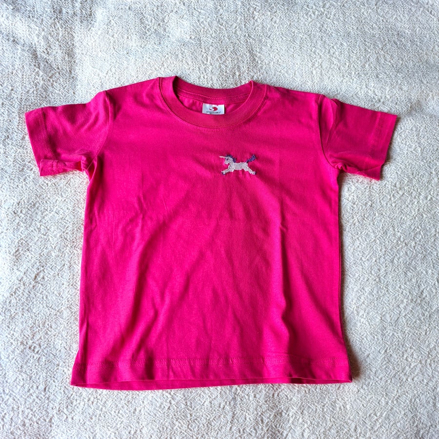 Unicorn, T-shirt, Age 5-6 years, hand embroidered