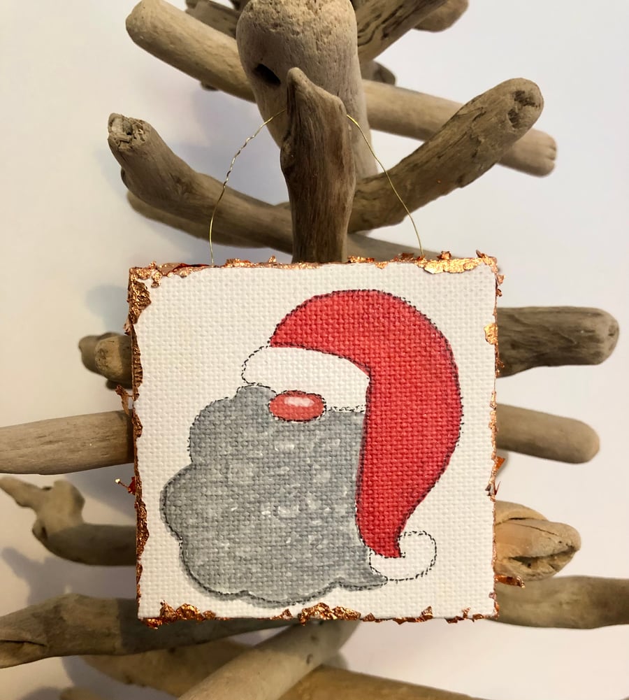 Miniature Canvas of Father Christmas, Gold Edging 