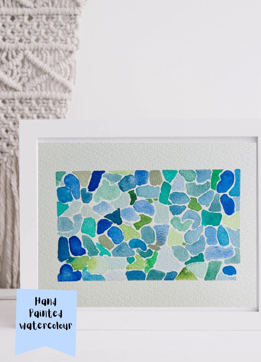 Hand painted sea glass watercolour paining 5x7