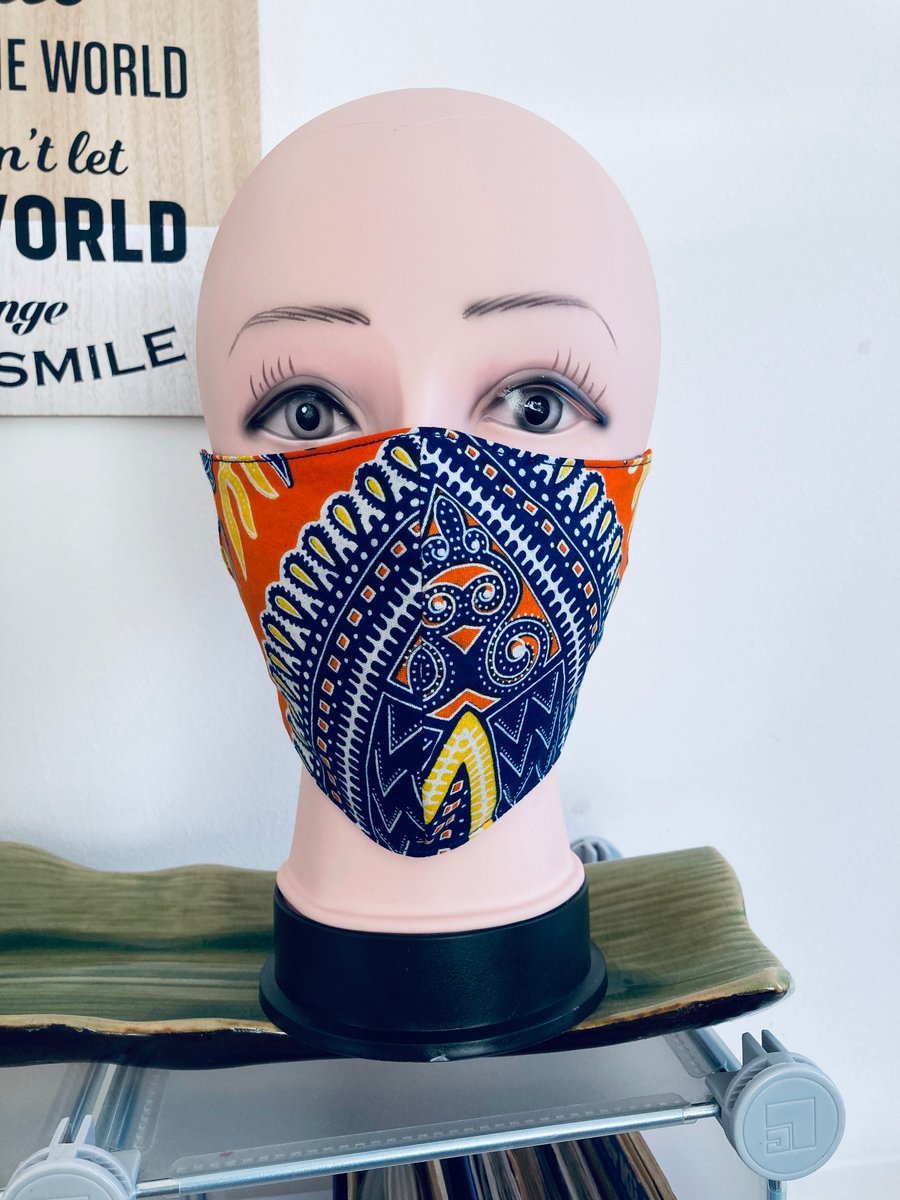 Handmade 3 layers multicoloured reusable adult face mask.
