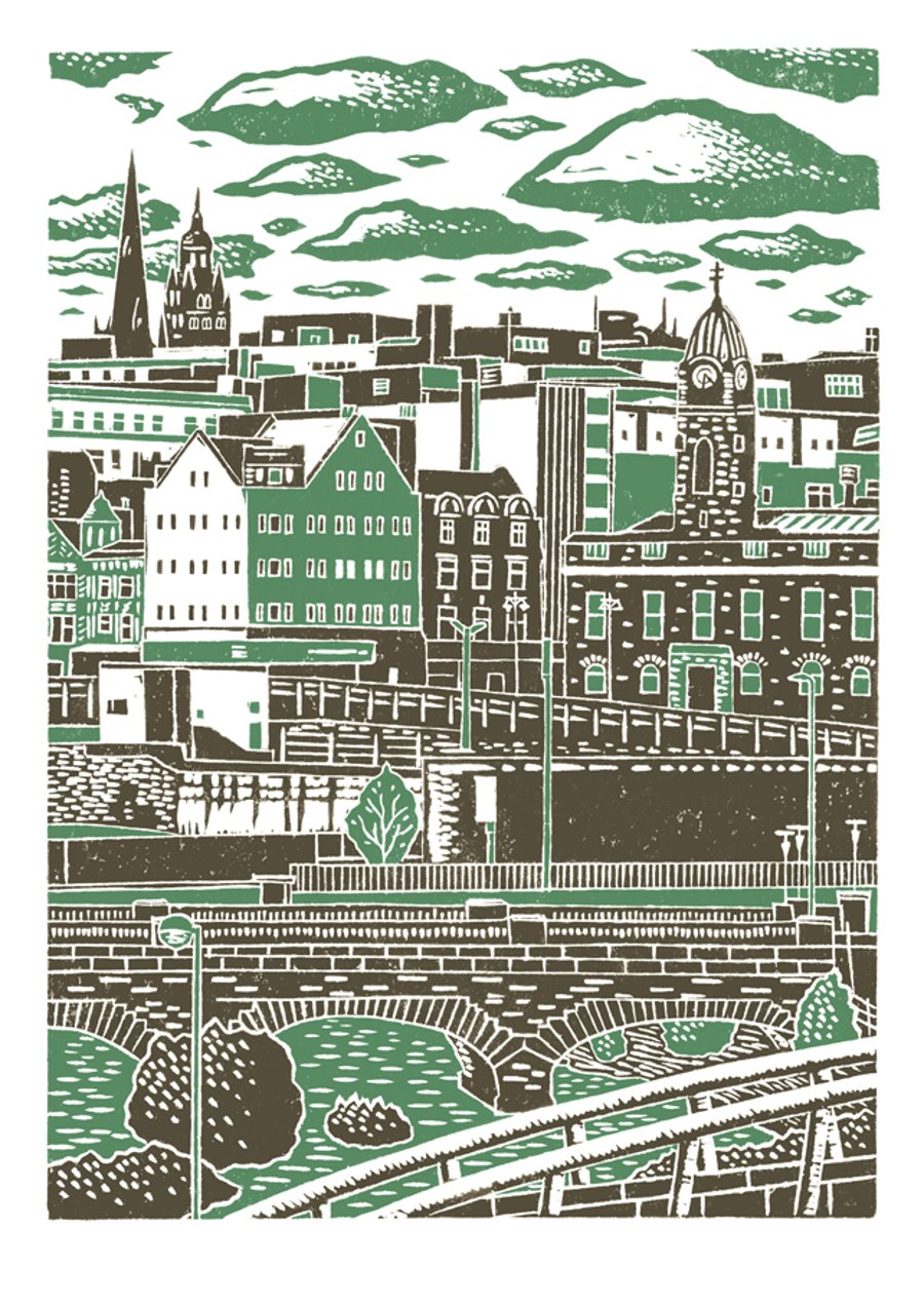 Sheffield City View No.7 A3 poster print (peppermint & warm grey)